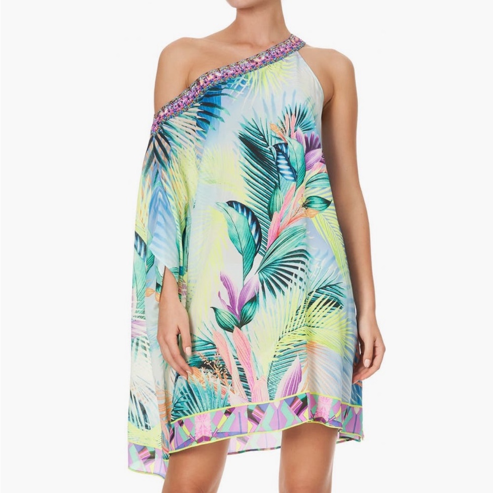 Camilla “what’s your vice” silk one shoulder Kaftan dress